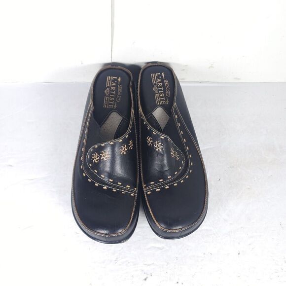 L'artiste Spring Step Women's Chino EU42 US11-11,5 Black Leather Floral Clogs - Picture 4 of 15